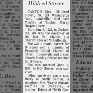 Obituary for Mildred Storer